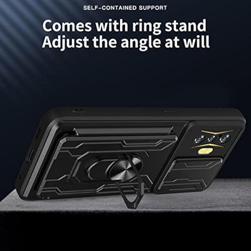 for Xiaomi Poco F4 GT Case with Card Holder, Heavy Duty Protection Phone Case with Magnetic Ring Kickstand Slide Camera Cover for Xiaomi Poco F4 GT/Redmi K50 Gaming LJK Black - Image 5
